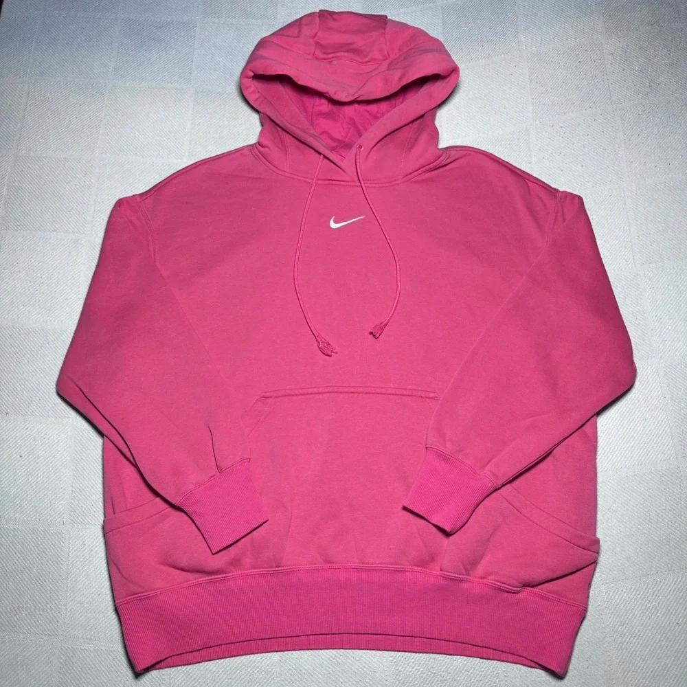 Nike Phoenix Fleece Hoodie Womens Large Oversized Center Swoosh Pink Pullover